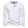 Mens Slub Cotton 4-Button Henley Long Sleeve Tee