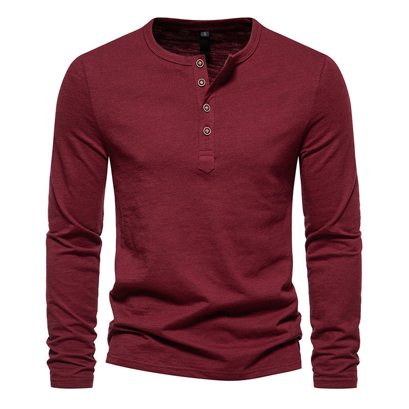 Mens Slub Cotton 4-Button Henley Long Sleeve Tee (8)