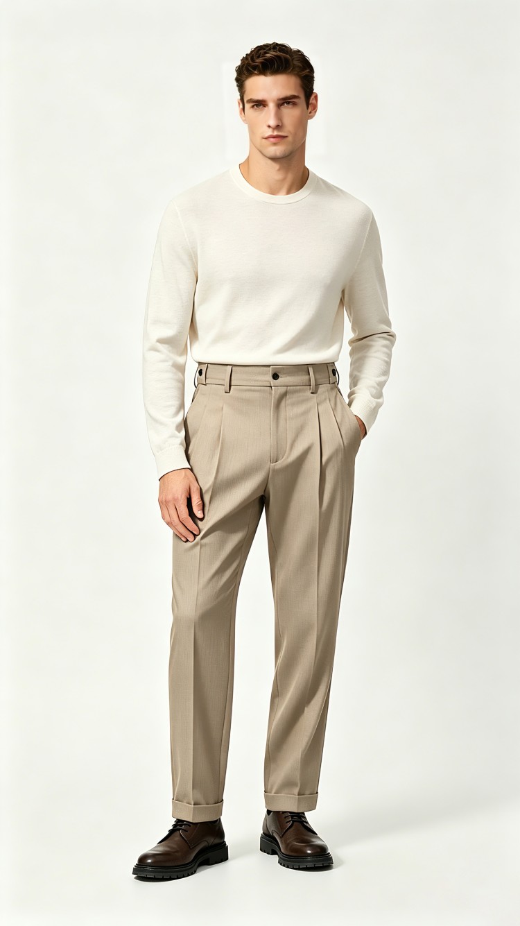 High End Straight Leg Pleated Dress Pants