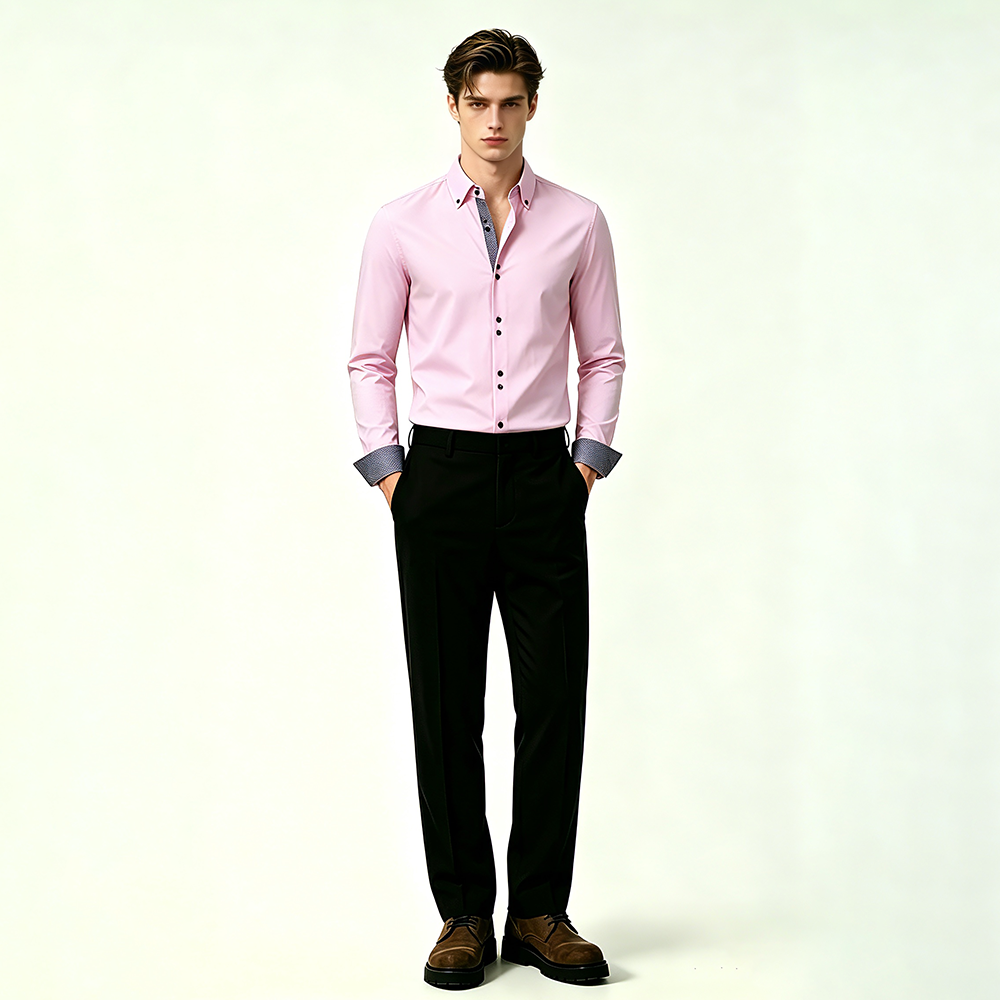 Mens Polka Dot Stretch Double Breasted Shirt