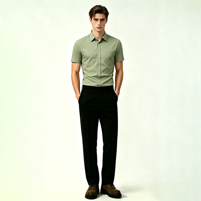 Mens Slub Cotton Short Sleeve Casual Shirt
