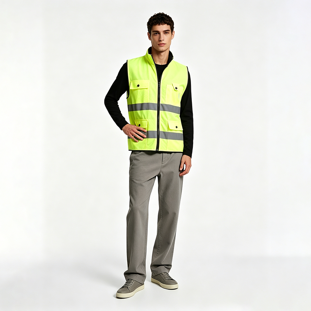Unisex Zipper Multi Pocket Hi Vis Safety Vest