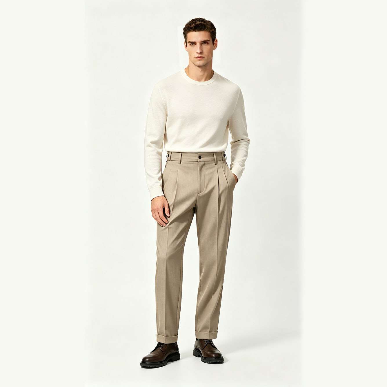 High End Straight Leg Pleated Dress Pants