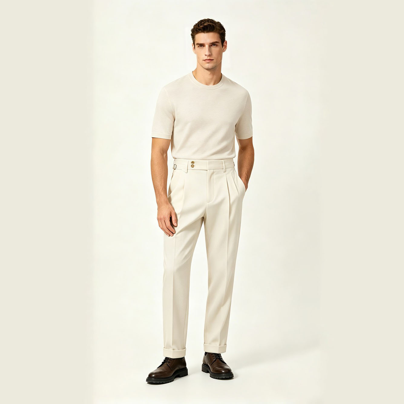 Mens Slim Fit Pleated Business Dress Pants