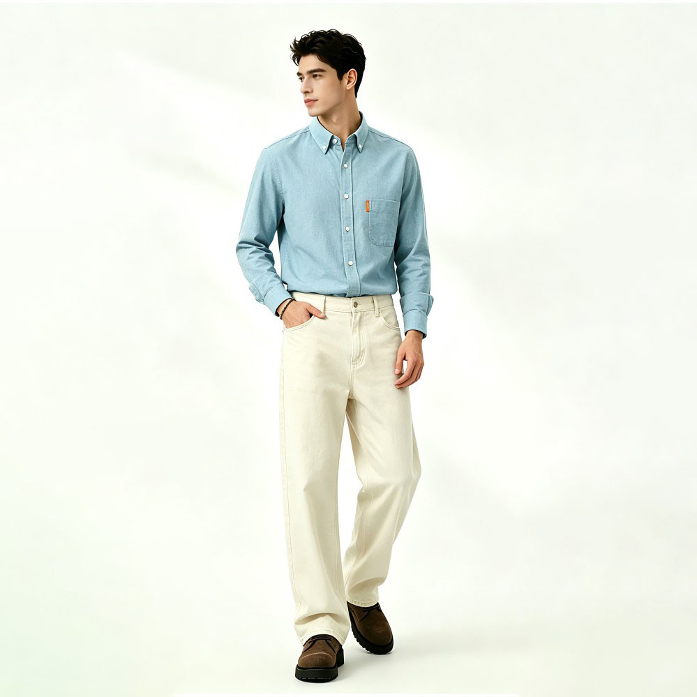 Mens Spring Autumn Cotton Oxford Casual Shirt