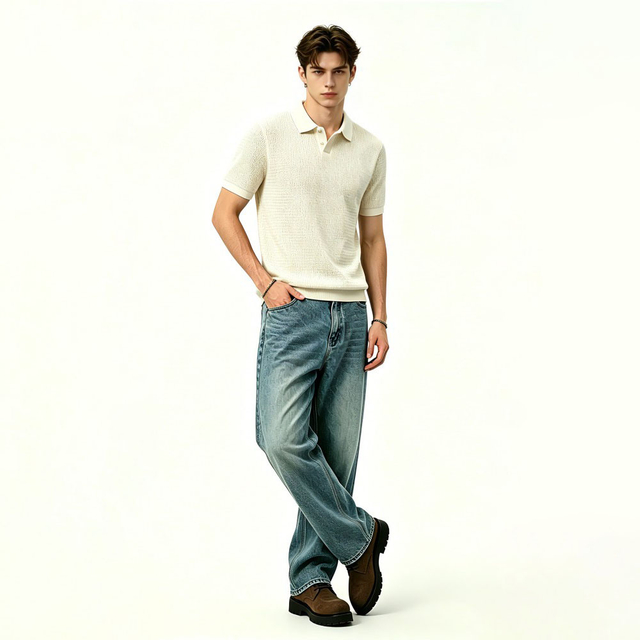 Mens Ice Silk V-Neck Slim Business Polo