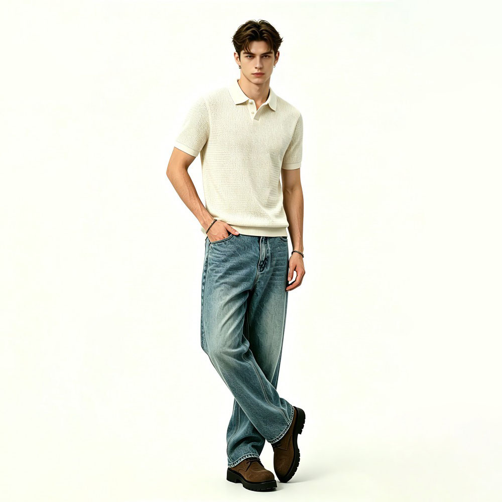 Mens Ice Silk V-Neck Slim Business Polo
