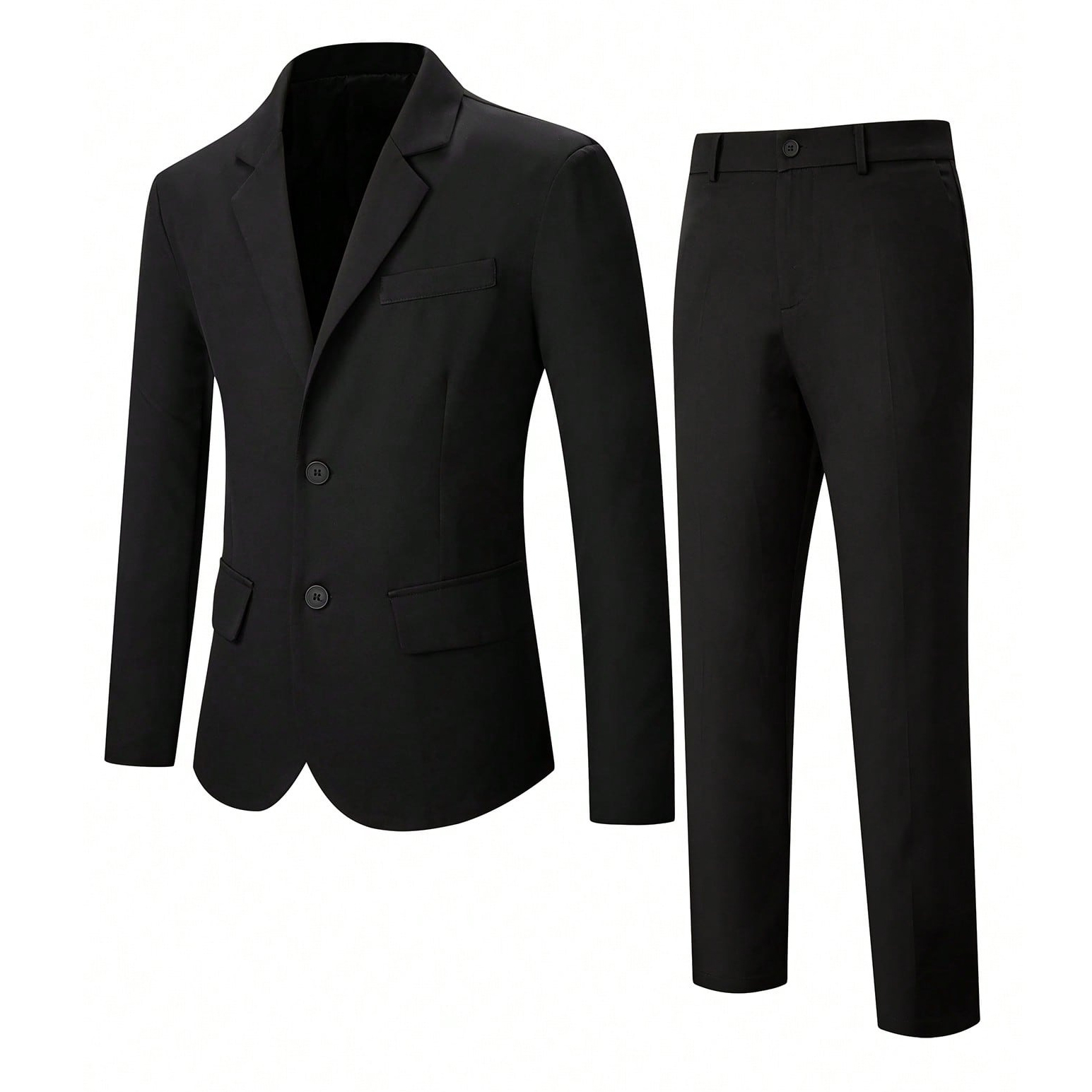 Casual Single-Breasted Black Suit Set