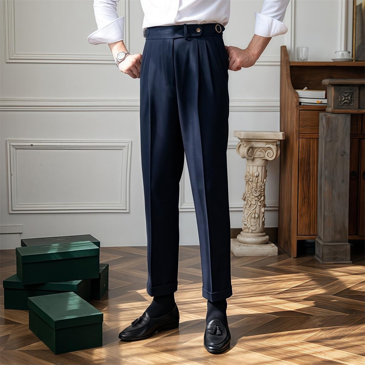 British Style High Waist Mens Dress Pants (1)