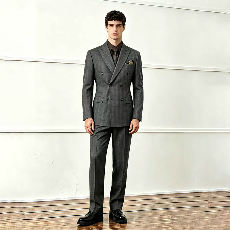 Men's Double-Breasted Checked Suit Set