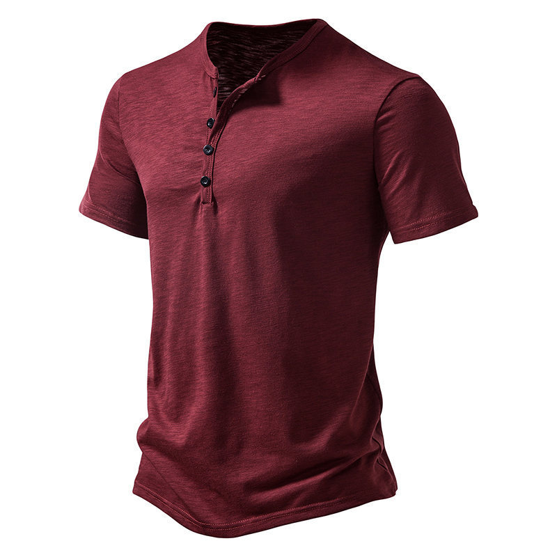 Mens Slub Cotton Henley Neck Polo Shirt (6)