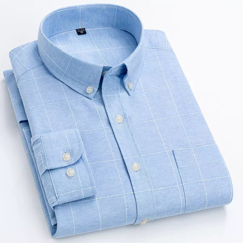 Long-Sleeve Casual Relaxed-Fit Checked Shirt