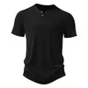 Mens Two-Button V-Neck Stylish Casual T-Shirt