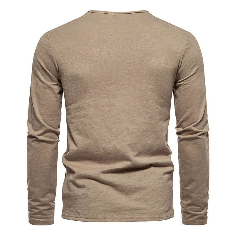 Mens Slub Cotton 4-Button Henley Long Sleeve Tee (10)