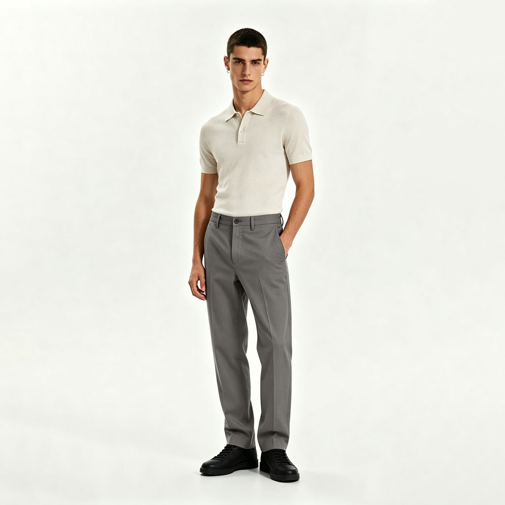 Mens Classic Flat Front Adjustable Waist Suit Pants