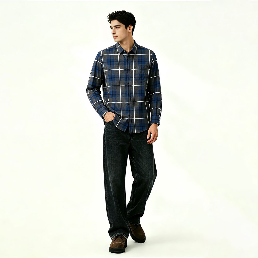 Mens Slim Fit Business Flannel Long Sleeve Shirt