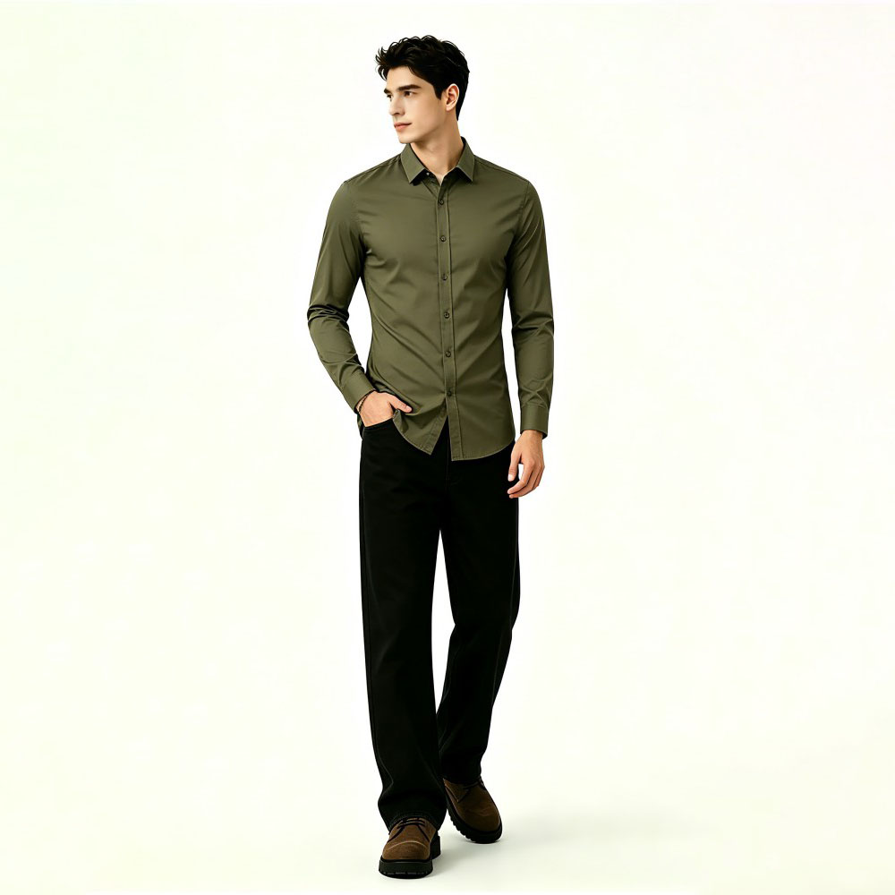 Mens Solid Wrinkle Resistant Casual Long Sleeve Shirt