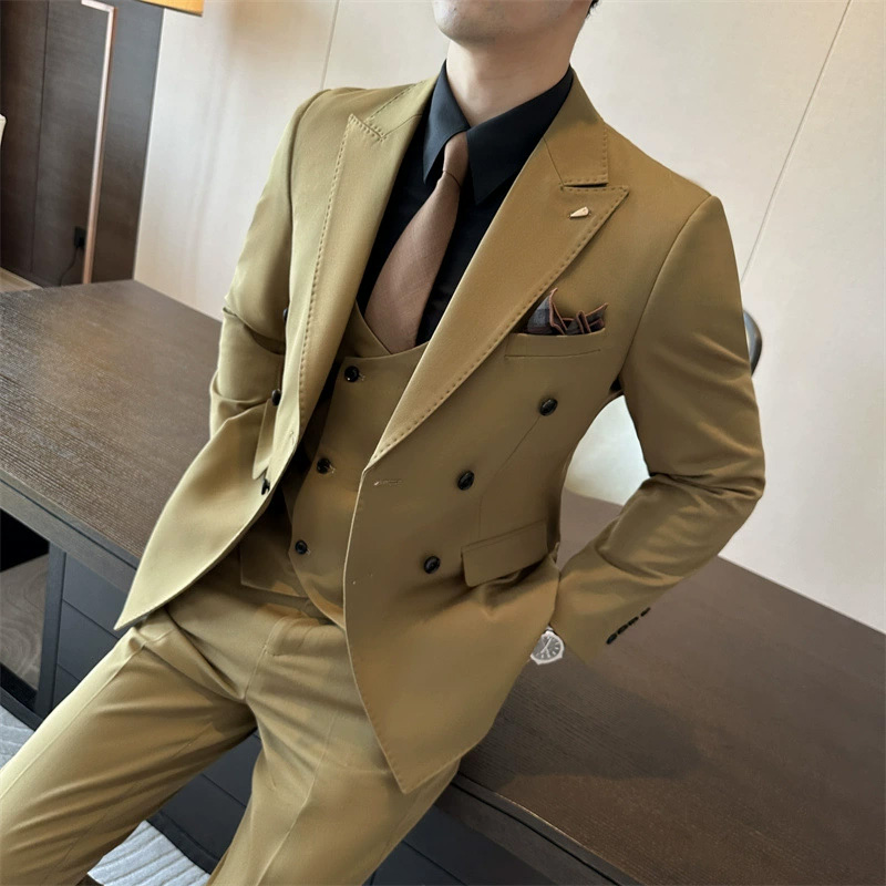Men's Slim-Fit Double-Breasted Suit Set