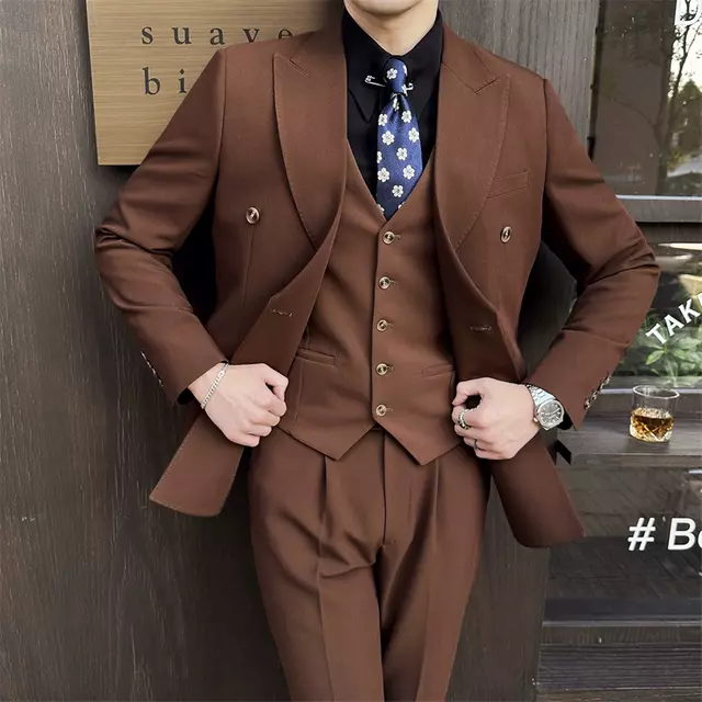 Premium Mens Three Piece Double Breasted Suit
