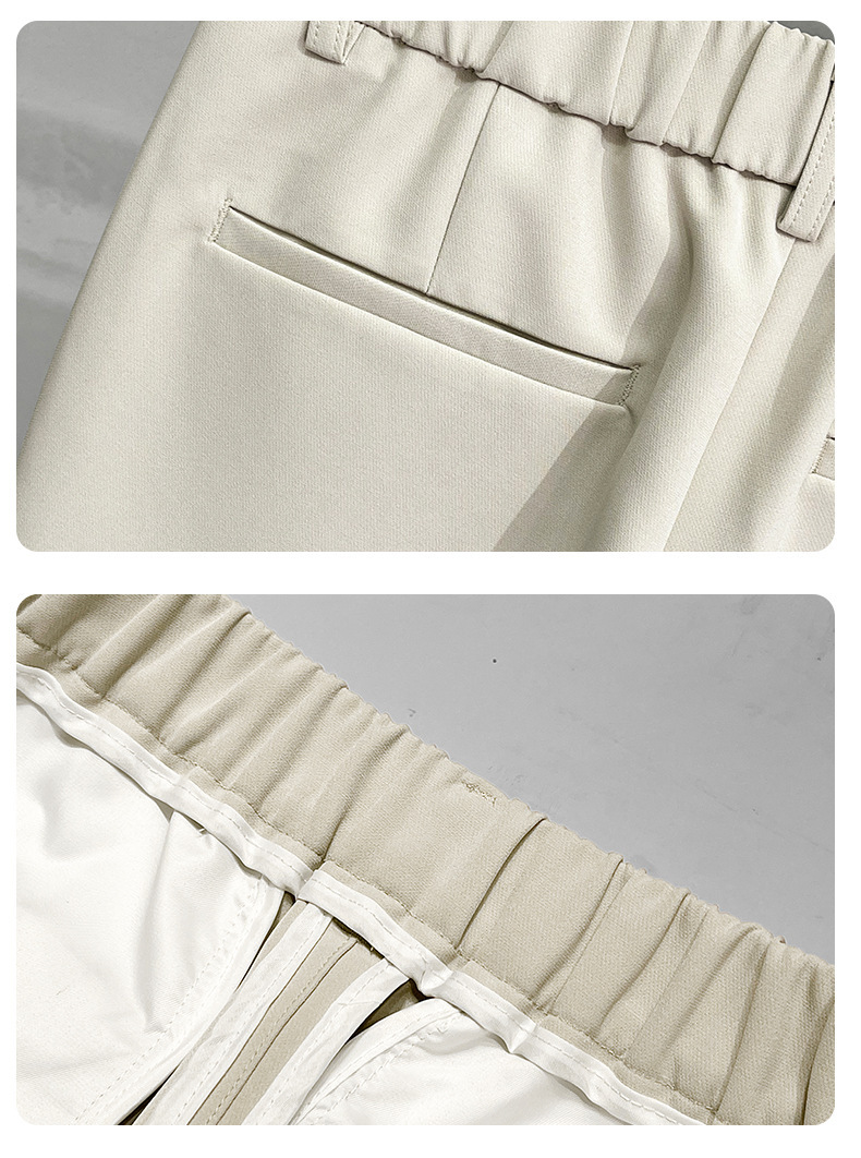 Semi Elastic Waist Pleated Casual Trousers (1)