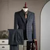 Mens Business Plaid Three Piece Suit