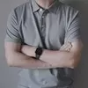 Mens Slim Solid Mercerized Business Polo Shirt