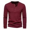 Mens Slub Cotton 4-Button Henley Long Sleeve Tee