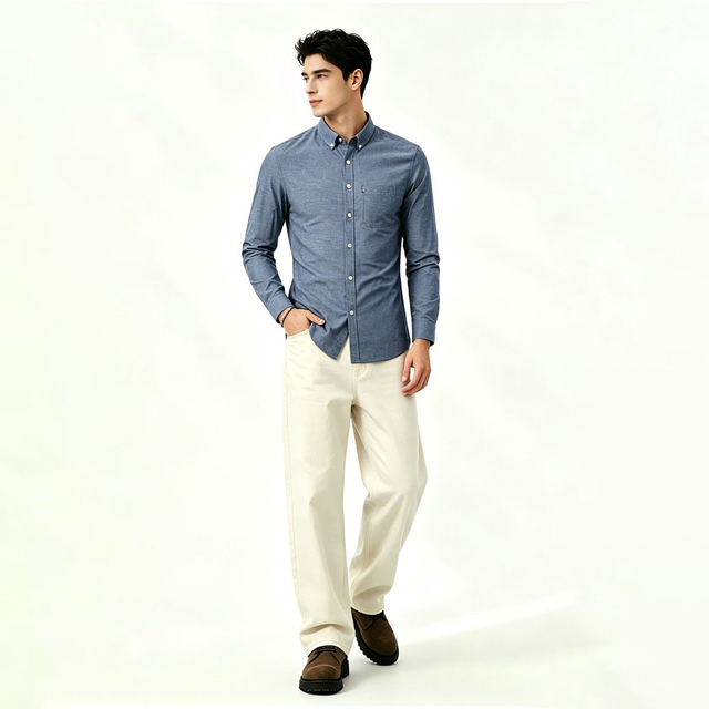 Mens Autumn Winter Slim Fit Oxford Lapel Shirt