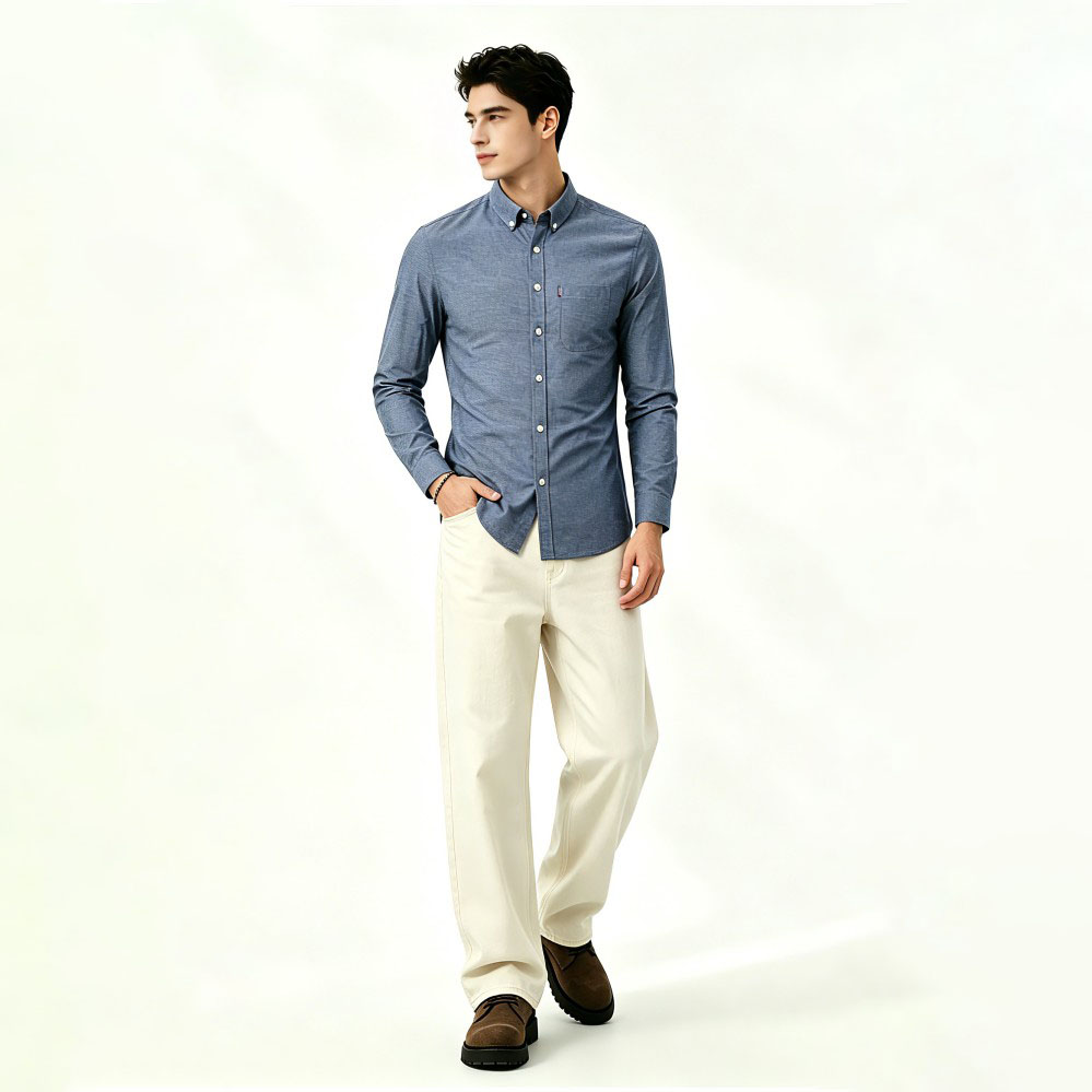 Mens Autumn Winter Slim Fit Oxford Lapel Shirt
