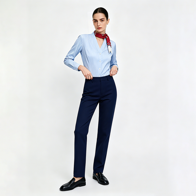 V Neck Long Sleeve Cabin Crew Autumn Uniform Shirt