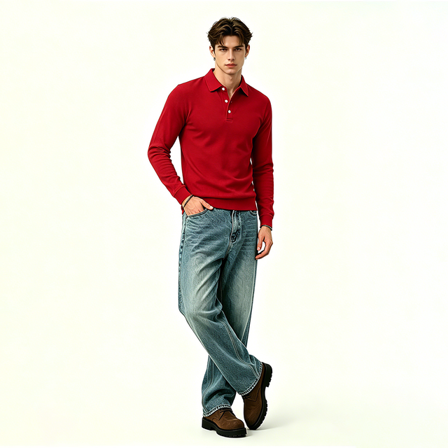 Men's Casual Lightweight Long-Sleeve Polo Shirt
