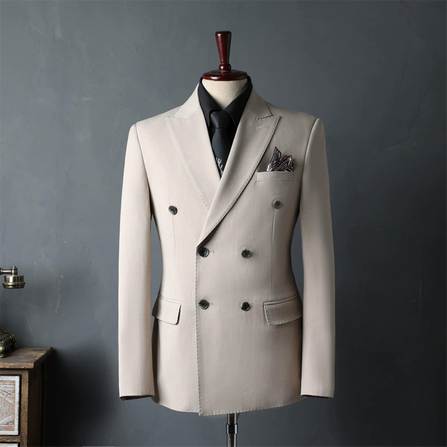 Beige Double-Breasted Suit Set