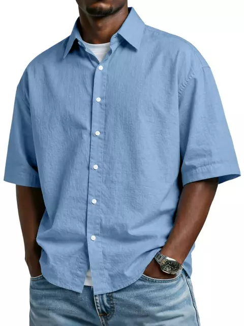 Summer Loose Solid Casual Mens Shirt
