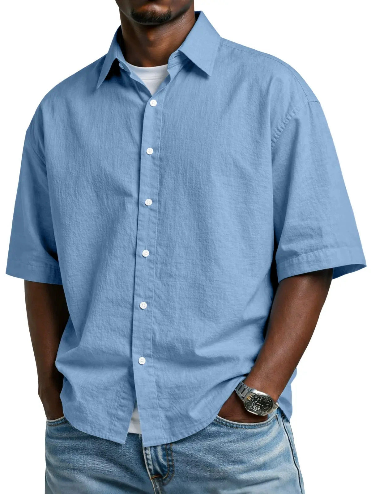 Summer Loose Solid Casual Mens Shirt