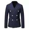 Mens Slim Striped Double Breasted Blazer