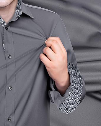 Stretch Patterned Mens Long Sleeve Shirt (1)
