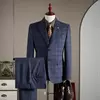 Mens Business Plaid Three Piece Suit