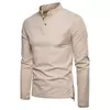 Mens Slim Linen Cotton Stand Collar Shirt