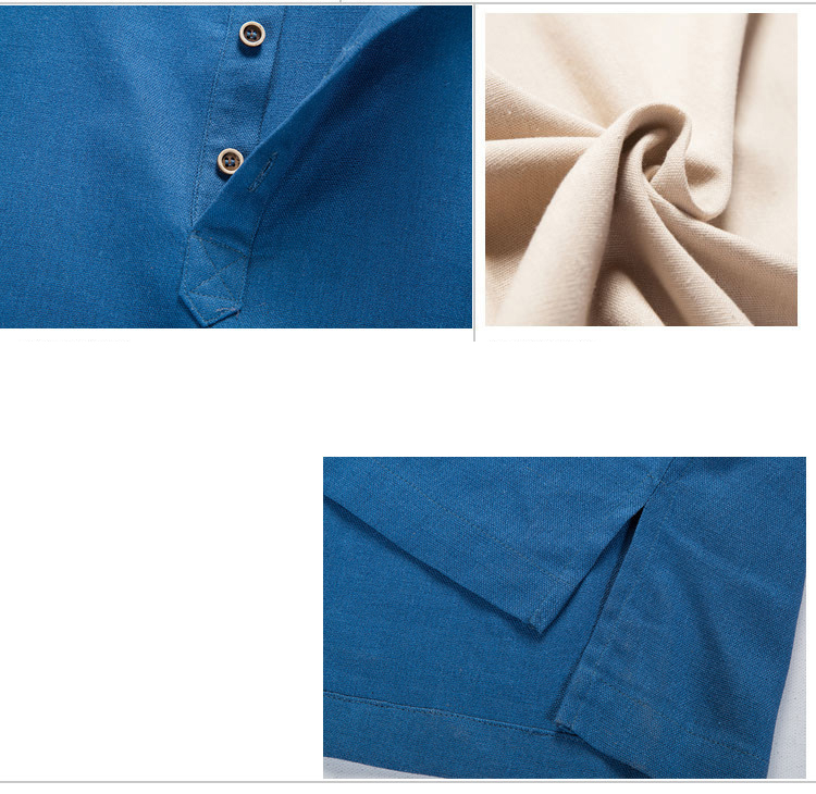 Mens Slim Linen Cotton Stand Collar Shirt (6)