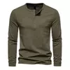 Mens Slub Cotton 4-Button Henley Long Sleeve Tee