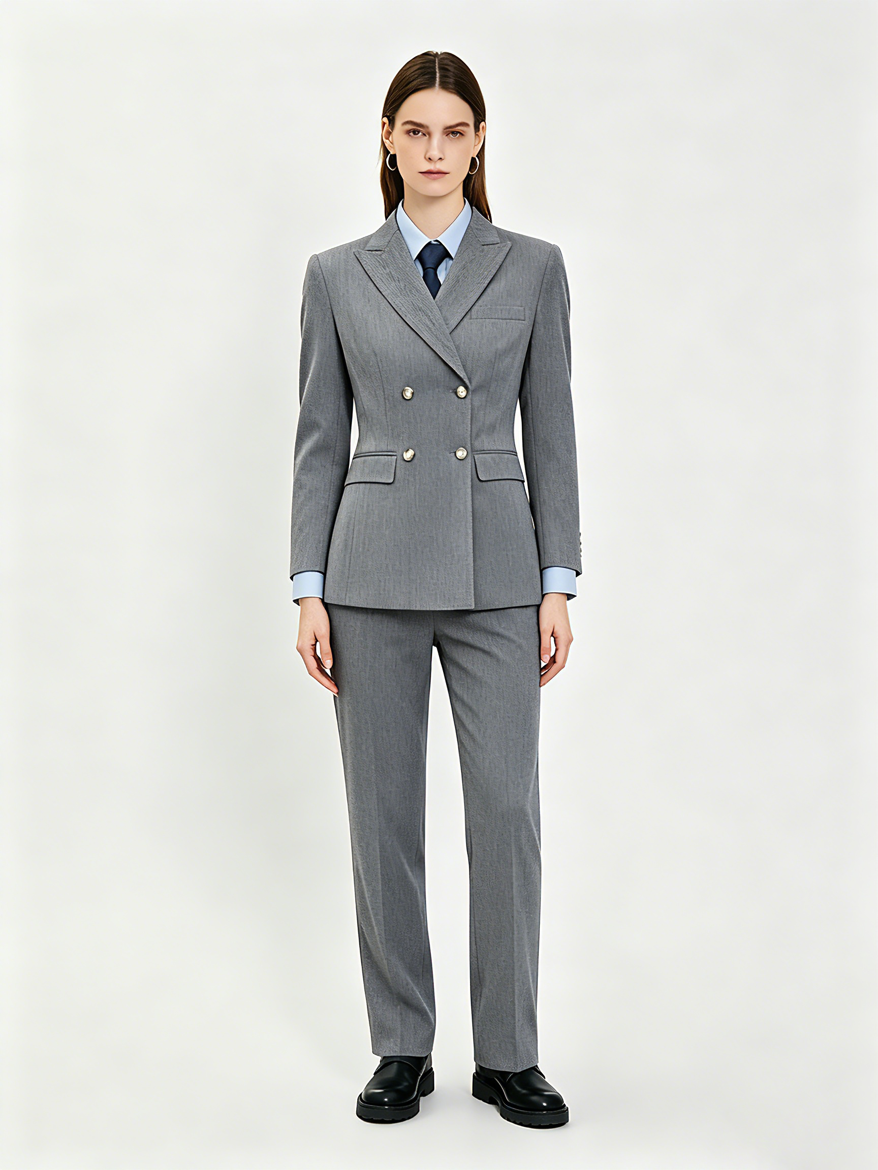 Unisex Double-Breasted Pinstripe Workwear Blazer