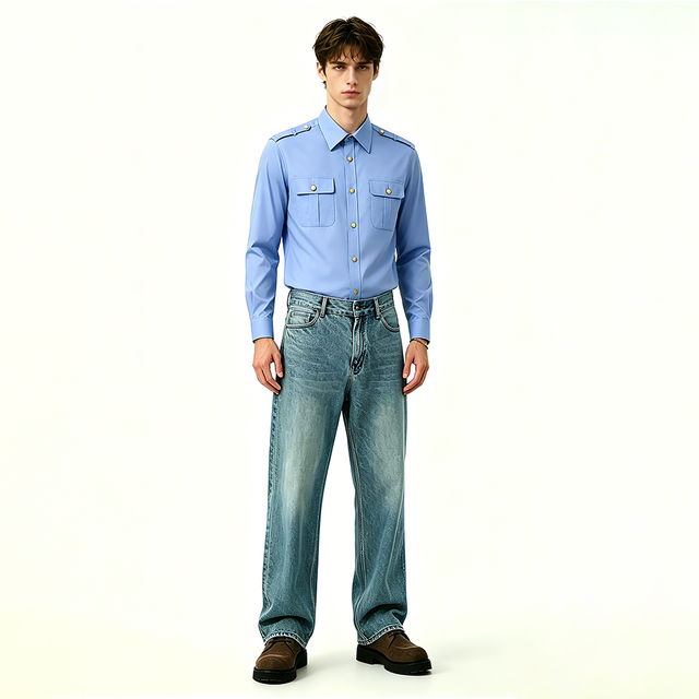 Mens Long Sleeve Railway Staff Uniform Shirt