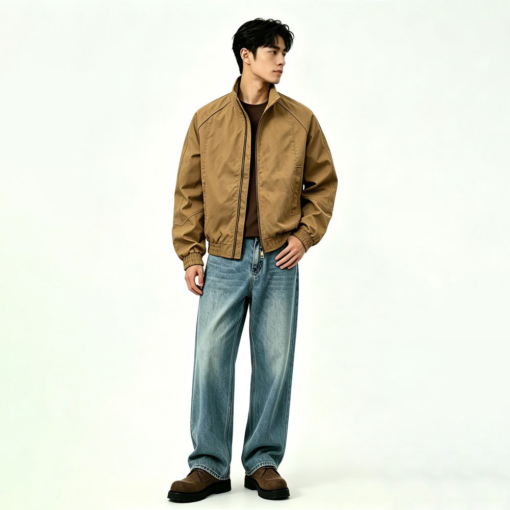 Mens Solid Stand Collar Casual Jacket