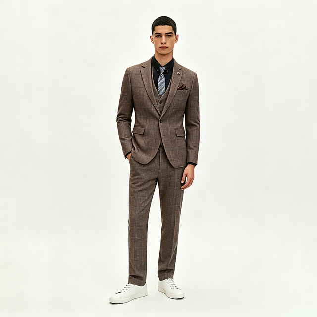 Mens Big Tall Plaid 3 Piece Business Suit