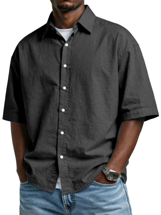 Summer Loose Solid Casual Mens Shirt (5)