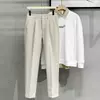 Semi Elastic Waist Pleated Casual Trousers