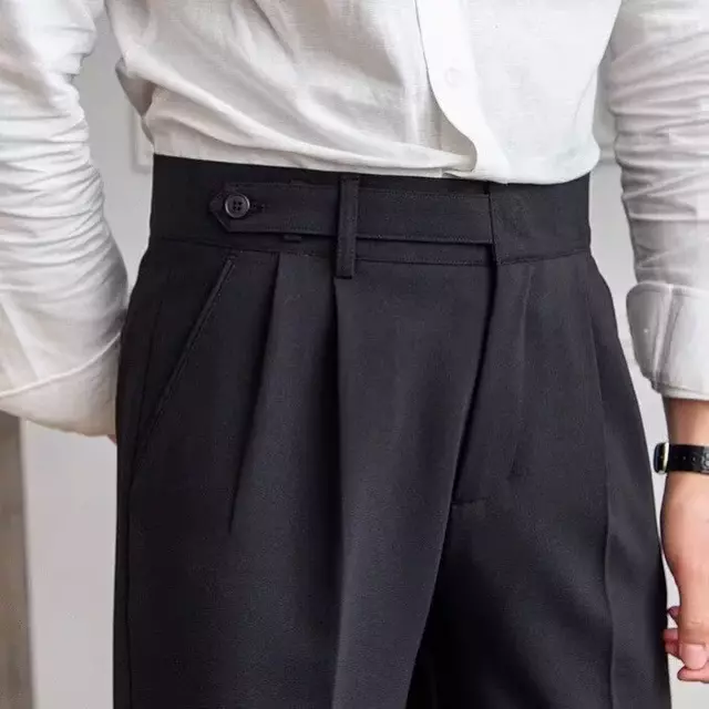 High Waist Pleated Business Mens Dress Pants
