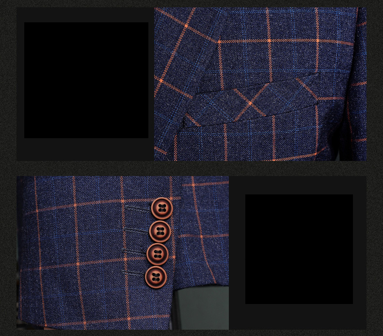 Mens Slim Fit Blue Plaid 3 Piece Wedding Suit (2)