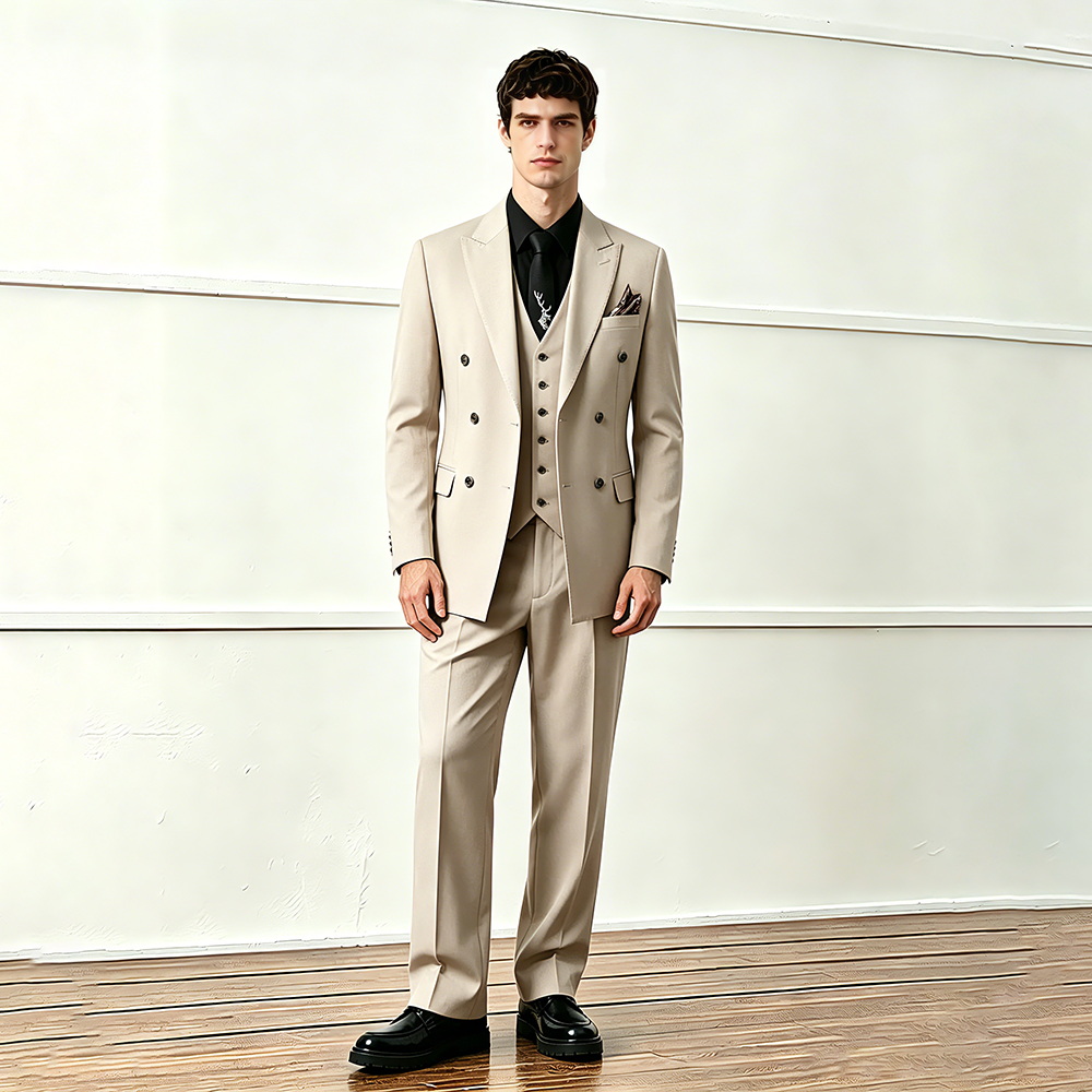 Beige Double-Breasted Suit Set