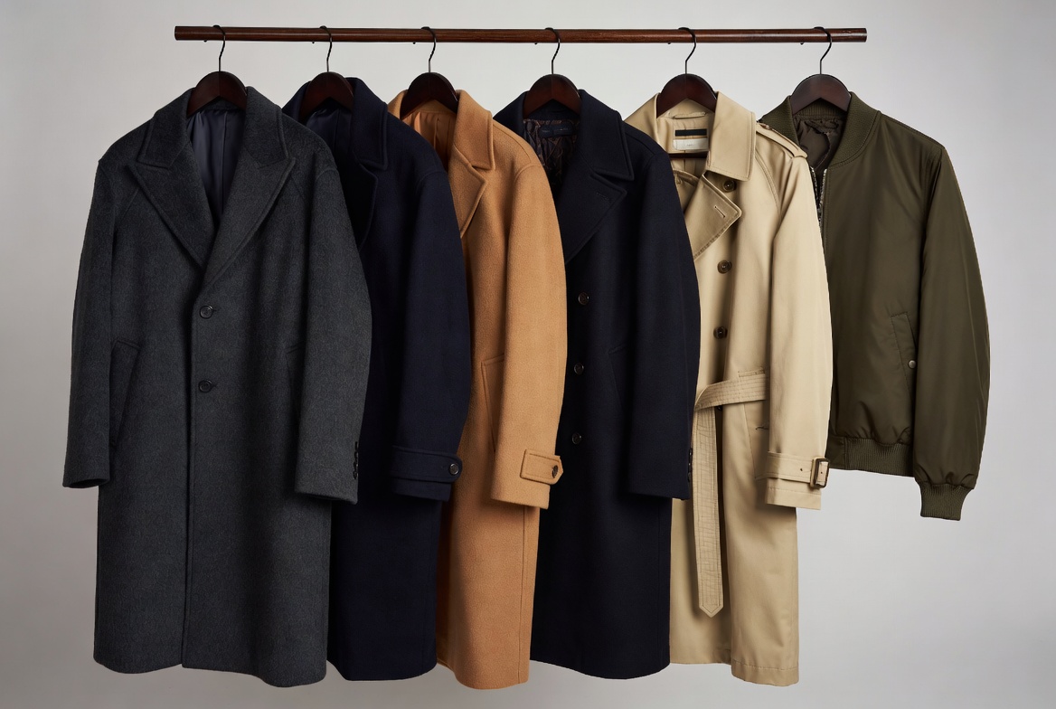 Six Types Mens Winter Coats Comparison Display